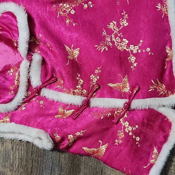 Gently Loved girls vest Asian style made by Xing Mao size 6 Pink and Gold w/ Fur - Picture 2 of 7